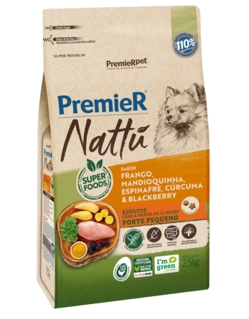 PremieR Nattu Cães Adultos Porte Pequeno Frango Mandioquinha, Espinafre, Cúrcuma & Blackberry 2,5KG
