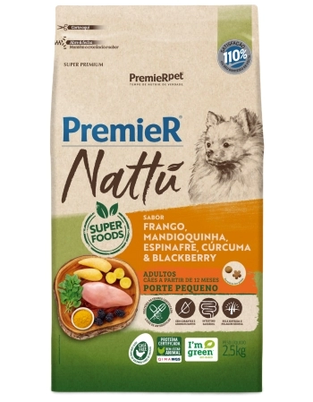 PremieR Nattu Cães Adultos Porte Pequeno Frango Mandioquinha, Espinafre, Cúrcuma & Blackberry 2,5KG