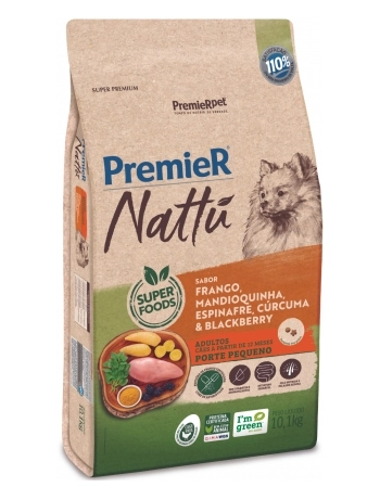 PremieR Nattu Cães Adultos Porte Pequeno Frango Mandioquinha, Espinafre, Cúrcuma & Blackberry 10KG
