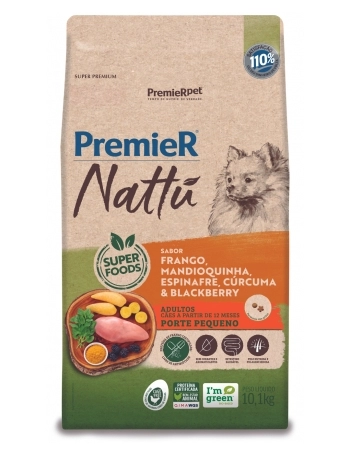 PremieR Nattu Cães Adultos Porte Pequeno Frango Mandioquinha, Espinafre, Cúrcuma & Blackberry 10KG