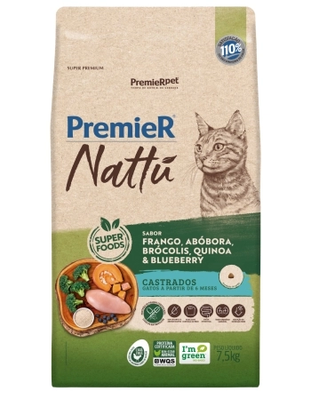 PremieR Nattu Gatos Castrados Frango, Abóbora, Brócolis, Quinoa & Blueberry 7,5KG
