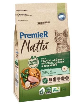 PremieR Nattu Gatos Filhotes Frango, Abóbora, Brócolis, Quinoa e Blueberry 1,5KG