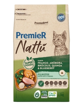 PremieR Nattu Gatos Filhotes Frango, Abóbora, Brócolis, Quinoa e Blueberry 1,5KG