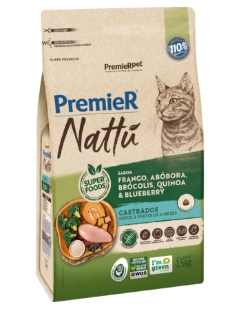 PremieR Nattu Gatos Castrados Frango, Abóbora, Brócolis, Quinoa & Blueberry 1,5KG