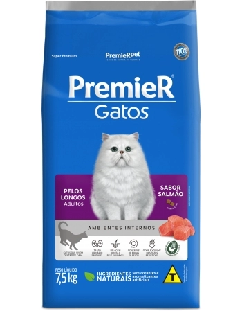 PremieR Gatos Pelos Longos Adultos Salmão 7,5KG