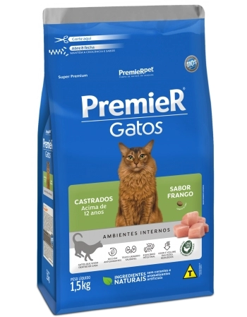 PremieR Gatos Castrados acima de 12 anos Frango 1,5KG